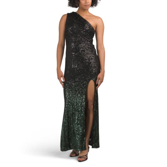 DRESS THE POPULATION Pine Sariah One Shoulder Gown - Picture 1 of 2